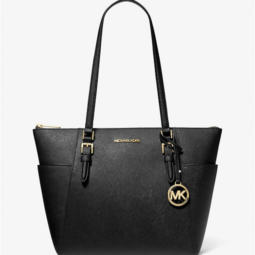 Michael Kors Jet Set Top-Zip Black Saffiano Leather Tote